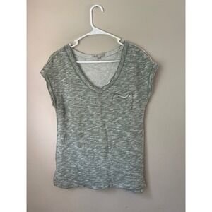 GAP Women's Grayish-Green V-Neck Pocket Raw Edge Short Sleeve‎ Knit Top